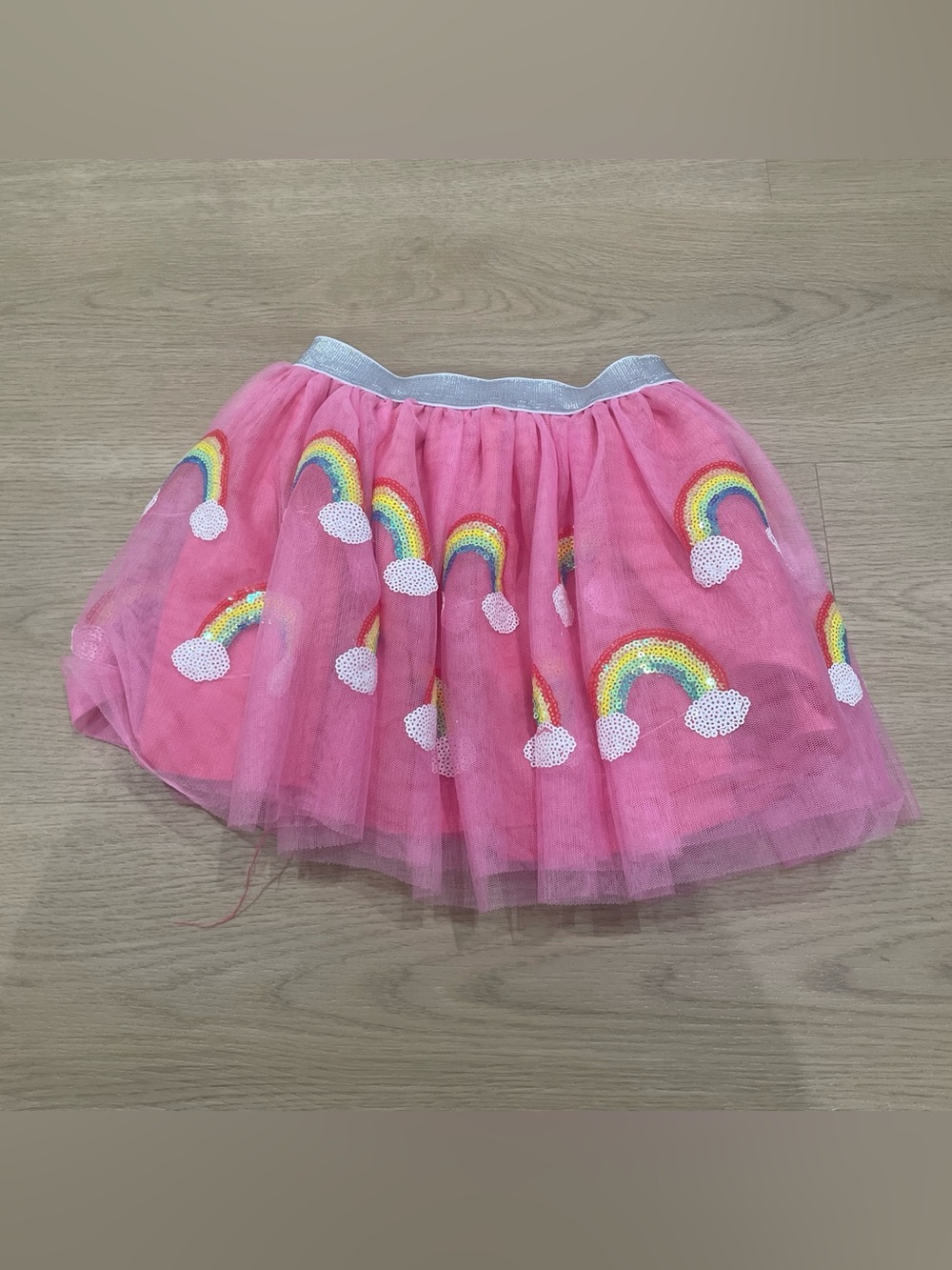 Girls Pink Rainbow Tulle Skirt with Elastic Waistband